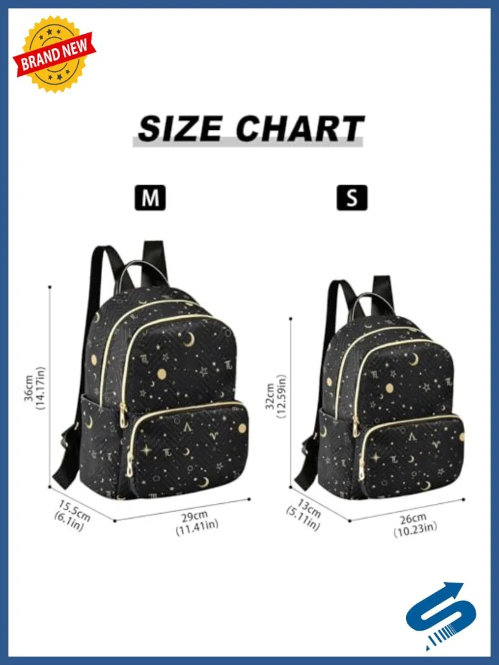 Quilted Daypack Backpack Purse with Moon Star Zodiac Pattern